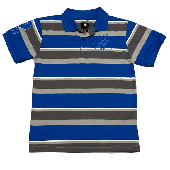 Boys Beverly Hills Polo Club Large 12 - 14 Youth Top Tee Stripes Blue Gray NWOT - Picture 4 of 6